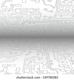 Abstract technological background with a circuit board texture. Hi tech vector Illustration. Perspective view.