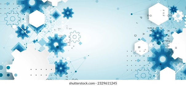 Abstract  technological background  with cogwheels and plexus effect. Vector