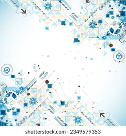Abstract  technological background  with cogwheels and plexus effect. Vector