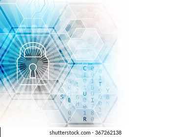 Abstract Technological Background With Global Security Concept. Lock, Hexagon And Circuit Board. Vector Illustration.