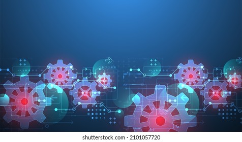 Abstrakter technologischer Hintergrund mit leuchtenden Zahnrädern. Vektorgrafik