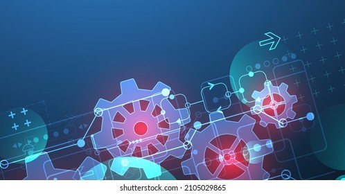 Abstract  technological background  with glowing cogwheels. Vector