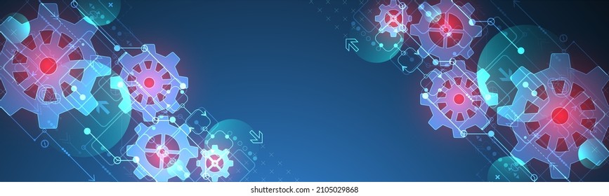 Abstract  technological background  with glowing cogwheels. Vector