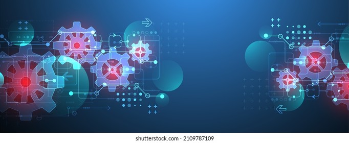 Abstract  technological background  with glowing cogwheels. Vector