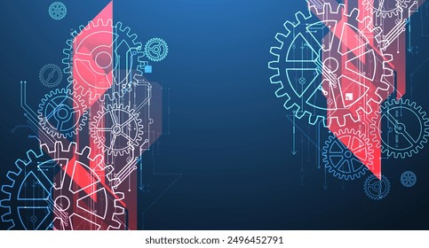 Abstract  technological background  with glowing cogwheels. Vector