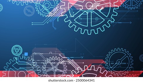 Abstract  technological background  with glowing cogwheels. Vector