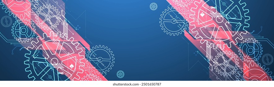 Abstract  technological background  with glowing cogwheels. Vector