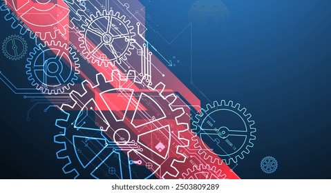 Abstract  technological background  with glowing cogwheels. Vector
