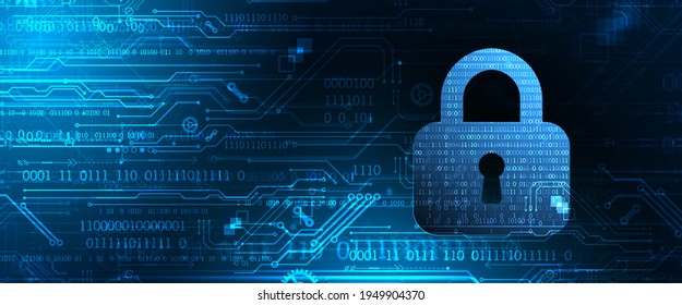 Abstract technological background on the topic of information security. Abstract lock icon with numbers in the middle of the outline.