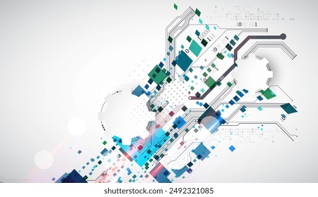 Abstractas fondo tecnológico con cuadrados. El trabajo se realiza sobre un fondo gris con Elementos brillantes.