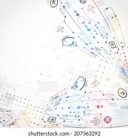 Abstract technological background with various technological elements