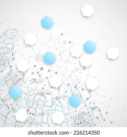 Abstract technological background with various technological elements
