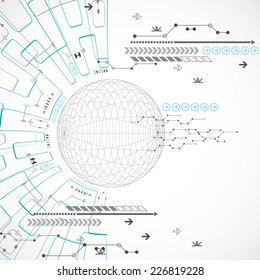 Abstract technological background with various technological elements