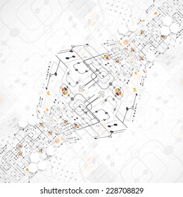 Abstract technological background with various technological elements