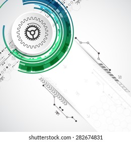 Abstract technological background with various elements. Circle theme vector.