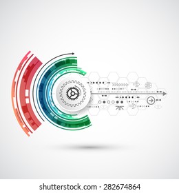 Abstract technological background with various elements. Circle theme vector.