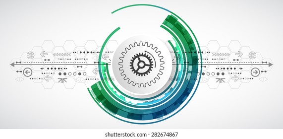 Abstract technological background with various elements. Circle theme vector.