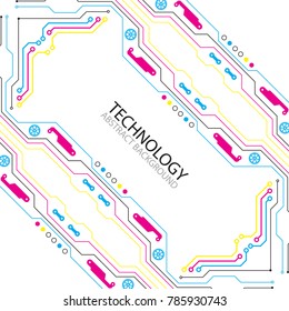 Abstract technological background with various elements. CMYK concept. Vector