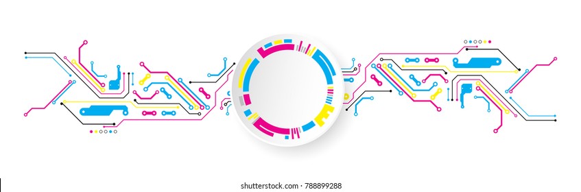 Abstract Technological Background With Various Elements. CMYK Concept. Vector