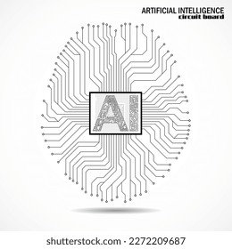 Abstract technological brain with Artificial Intelligence. Circuit board brain. Vector