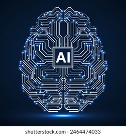 Abstraktes technologisches Gehirn mit künstlicher Intelligenz. In: Neon Circuit Board Brain. Vektorgrafik