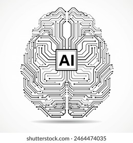 Abstract technological brain with Artificial Intelligence. Circuit board brain. Vector illustration