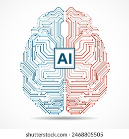 Abstract technological brain with Artificial Intelligence. Circuit board brain