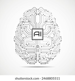 Abstract technological brain with Artificial Intelligence. Circuit board brain