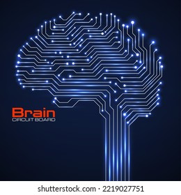 Abstract technological brain with glowing circuit board. Vector illustration