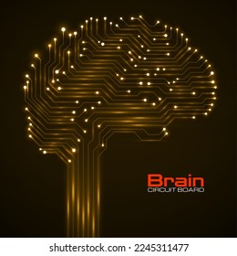 Abstract technological brain with glowing circuit board. Vector illustration