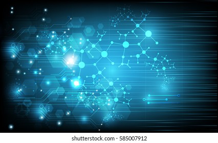 Abstract technological circuit with molecules concept of neurons on blue background.vector illustration.