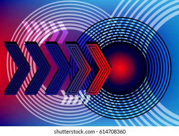 Abstract technological colourful arrows and circles next background. Vector.