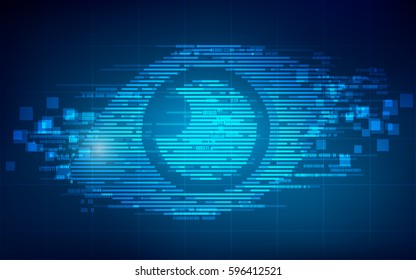 abstract technological eye combined with binary code, concept of digital technology advancement