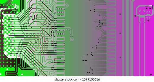 Abstract technological grey, pink and Green background with elements of the microchip. Circuit board background texture. Vector illustration.
