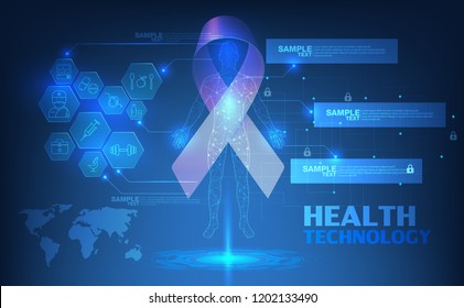 abstract technological health care; Breast Cancer October Awareness Month Campaign; scientific interface; futuristic backdrop; digital blueprint of human; 3D body part of human,vector illustration.