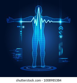 abstract technological health care; science interface of health analysis; pulse symbol in futuristic style