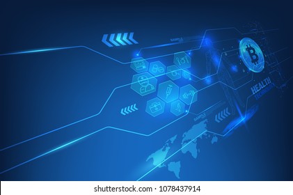 abstract technological health care; science blue print; scientific interface; futuristic backdrop; digital blueprint of human; 3D body part of human,icons health vector illustration.