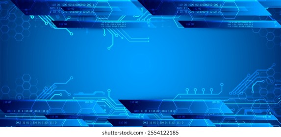 Abstract technological illustration with neon lights on a dark blue gradient background. This vector was hand drawn.