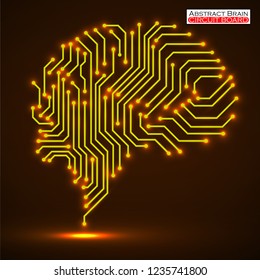 Abstract technological neon brain. Circuit board. Vector illustration. Eps 10