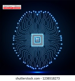 Abstract technological neon brain. Circuit board. Vector