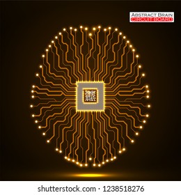 Abstract technological neon brain. Circuit board. Vector