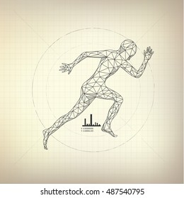 abstract of technological polygonal human, blueprint of of low poly man