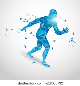 abstract of technological polygonal human, technological running of low poly man