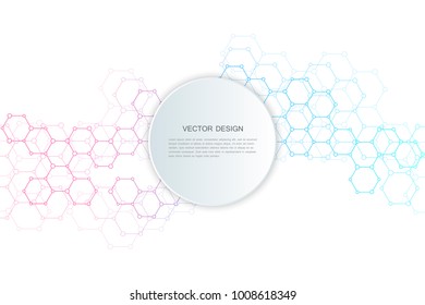 Abstract technological and scientific background with hexagons. Structure molecule and communication. Science, technology and medical concept. Vector illustration