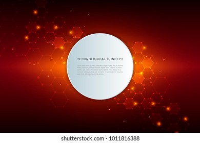 Abstract technological and scientific background with hexagons. Structure molecule and communication. Science, technology and medical concept. Vector illustration