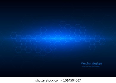 Abstract technological and scientific background with hexagons. Structure molecule and communication. Science, technology and medical concept. Vector illustration
