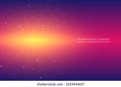 Abstract technological and scientific background with hexagons. Structure molecule and communication. Science, technology and medical concept. Vector illustration