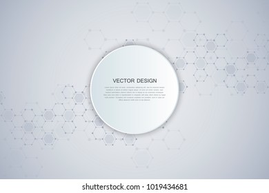 Abstract technological and scientific background with hexagons. Structure molecule and communication. Science, technology and medical concept. Vector illustration