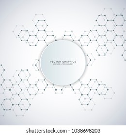 Abstract technological and scientific background with hexagons. Structure molecule and communication. Science, technology and medical concept. Vector illustration