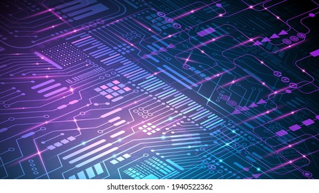 Abstract technological vector background. Computer network and chips. Internet and technology. Electronic circuits. Chips with binary code. Social network. Global communication systems. Futuristic.